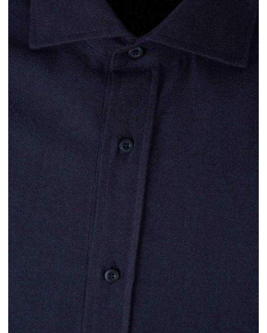 Brunello Cucinelli Blue Plain Cotton Shirt for men