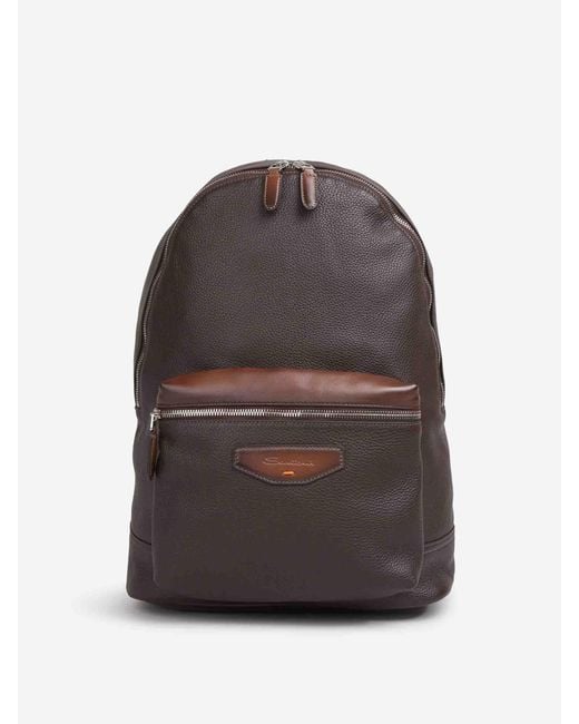 Santoni Gray Leather Backpack for men