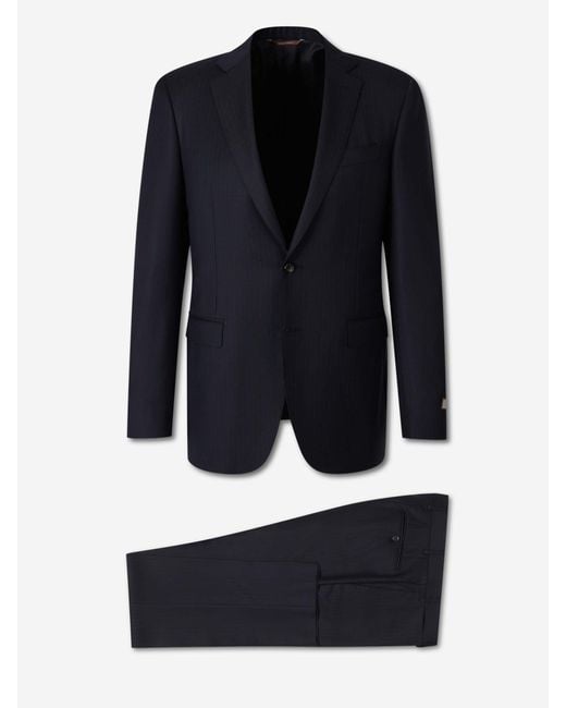 Canali Blue Straight Wool Suit for men