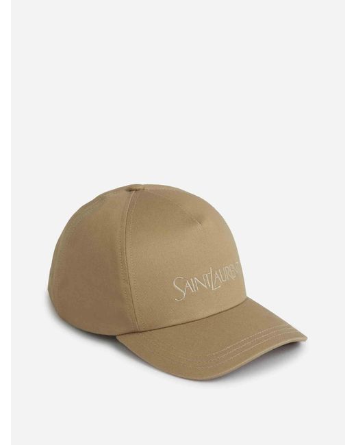 Saint Laurent Gorra Algodón Logo in Natural für Herren