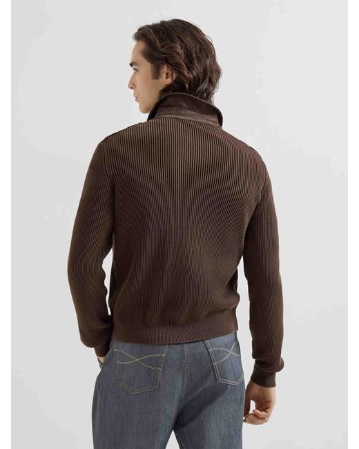 Brunello Cucinelli Brown Suede Leather Jacket for men