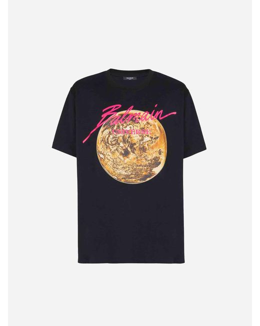 Camiseta Estampado Algodón Balmain de hombre de color Blue