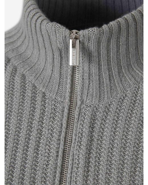 Peserico Gray Knit Zip-Up Cardigan