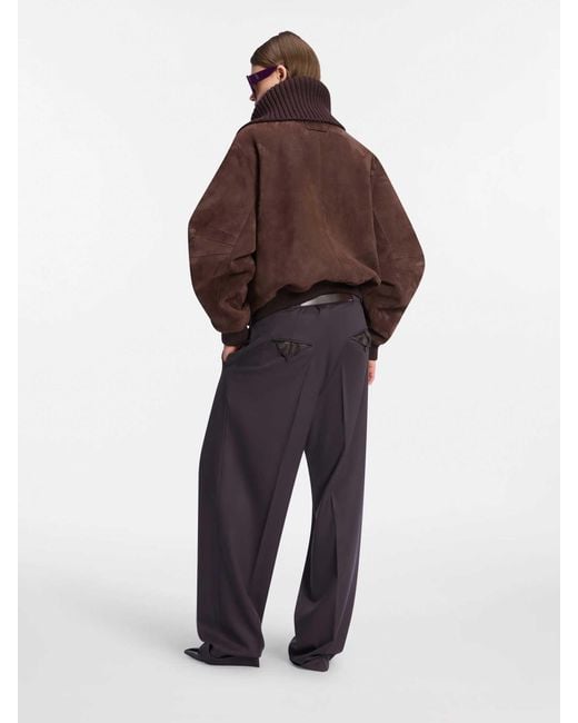 The Attico Brown Leather Bomber Jacket