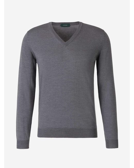 Zanone Gray Wool Knitted Sweater for men