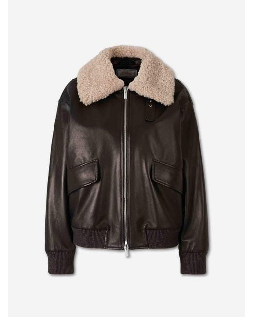 Peserico Black Aviator Leather Jacket