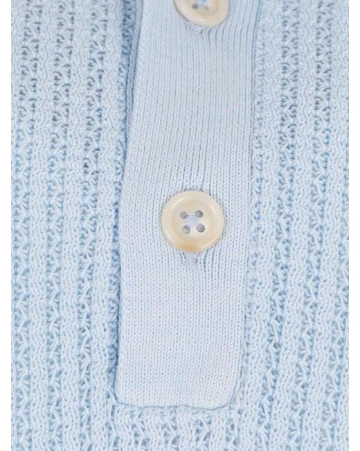 Santa Eulalia Blue Ribbed Knit Polo Shirt for men