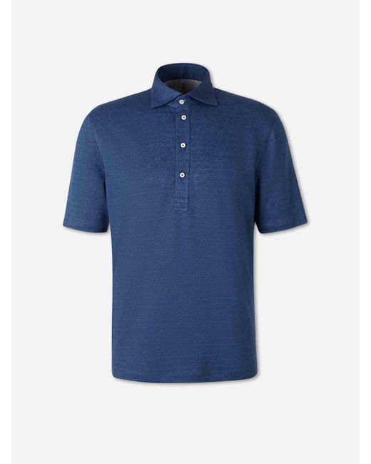 Brunello Cucinelli Blue Short-Sleeve Polo Shirt for men