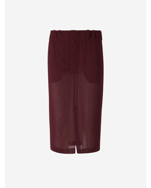 Saint Laurent Red Silk Midi Skirt