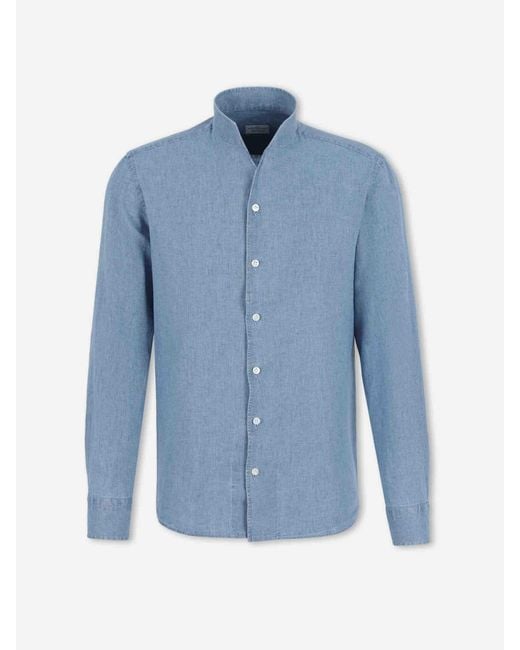 Santa Eulalia Blue Mandarin Collar Shirt for men