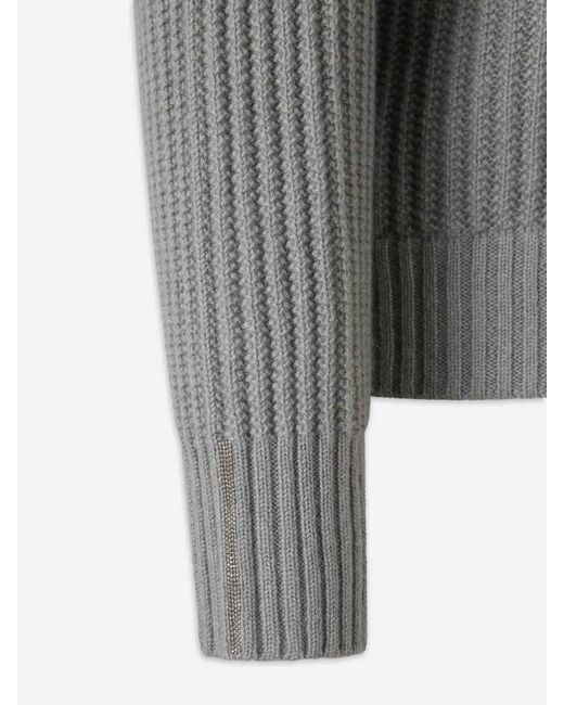 Peserico Gray Knit Zip-Up Cardigan