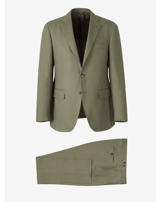 Canali Green Plain Linen Suit for men