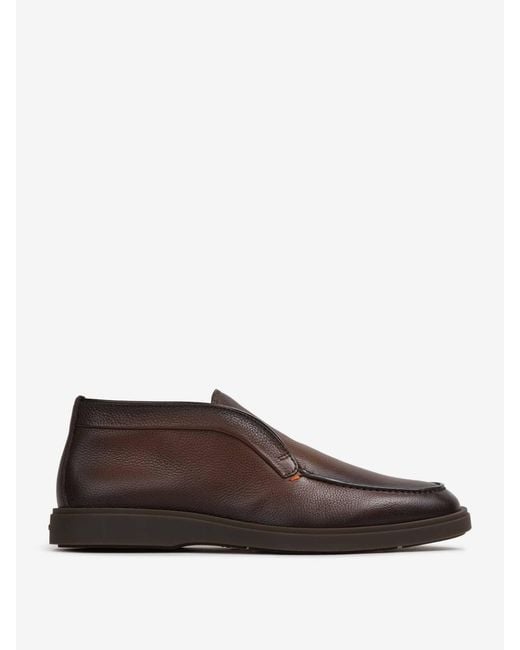 Santoni Brown Grained Leather Ankle Boots for men