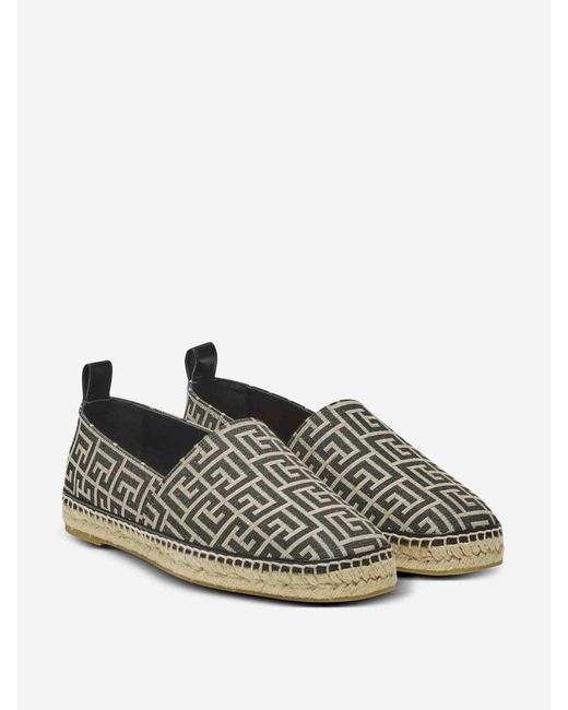 Balmain Gray Monogram Jacquard Espadrilles for men