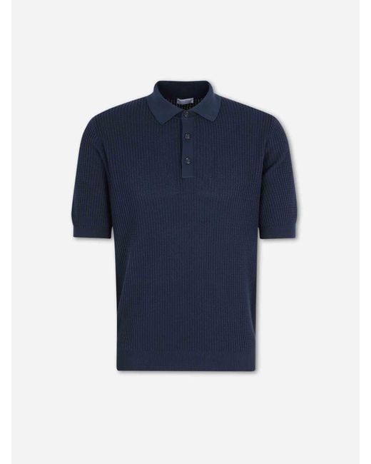 Santa Eulalia Blue Ribbed Knit Polo Shirt for men
