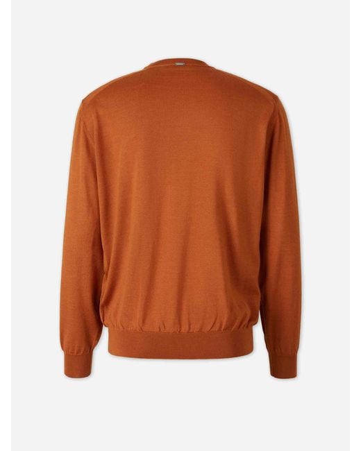 Herno Orange Thin Crew Neck Sweater for men