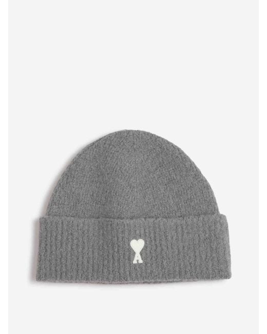 AMI Gray Logo Knit Hat for men