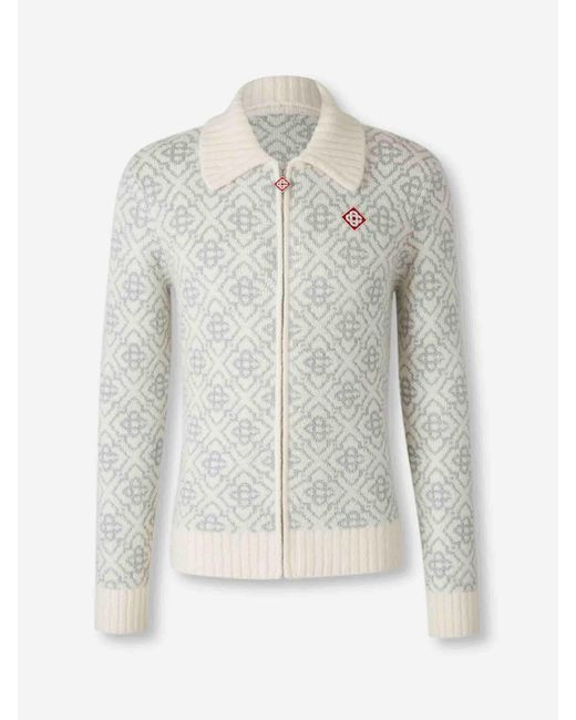 Casablanca White Knit Zip Cardigan for men