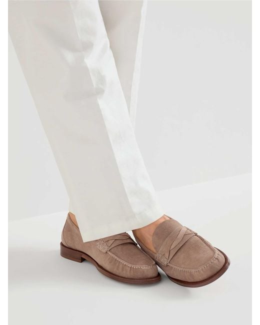 Brunello Cucinelli Brown Suede Leather Loafers for men