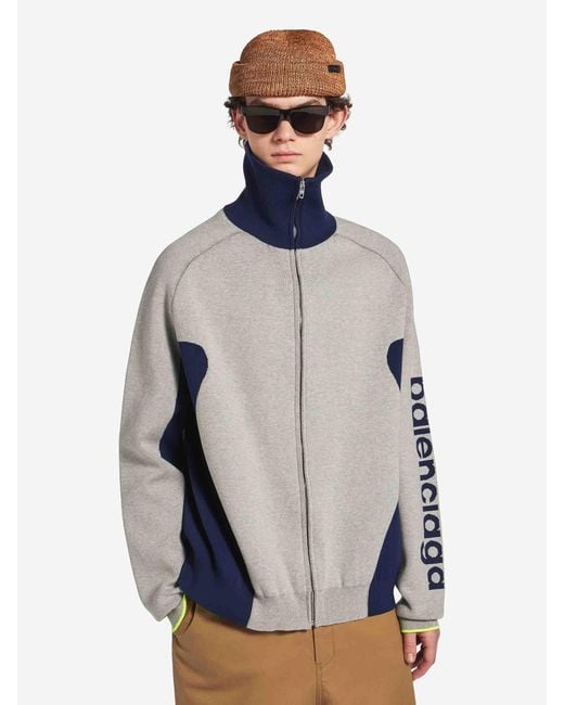 Balenciaga Blue Zip-Up Knit Cardigan for men