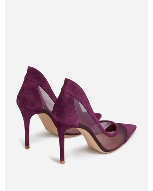 Gianvito Rossi Purple Suede Mesh Pumps