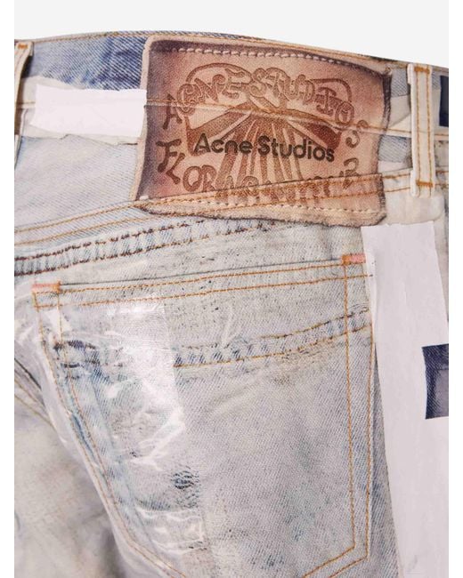 Acne Gray Straight Jeans With Ribbon Effect for men