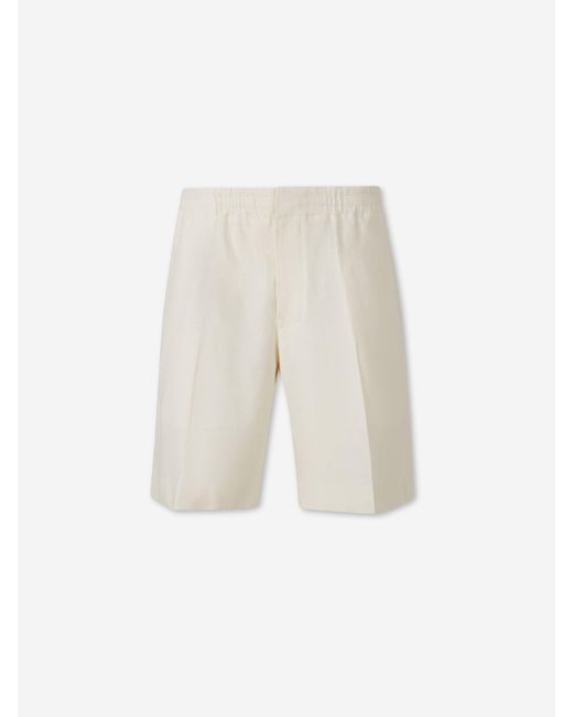 Zegna White Plain Linen Bermuda Shorts for men