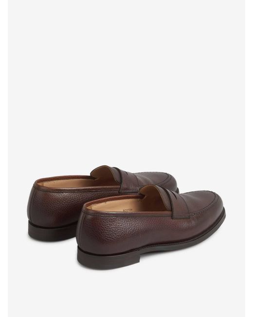 Crockett and Jones Brown Grained Leather Loafers for men