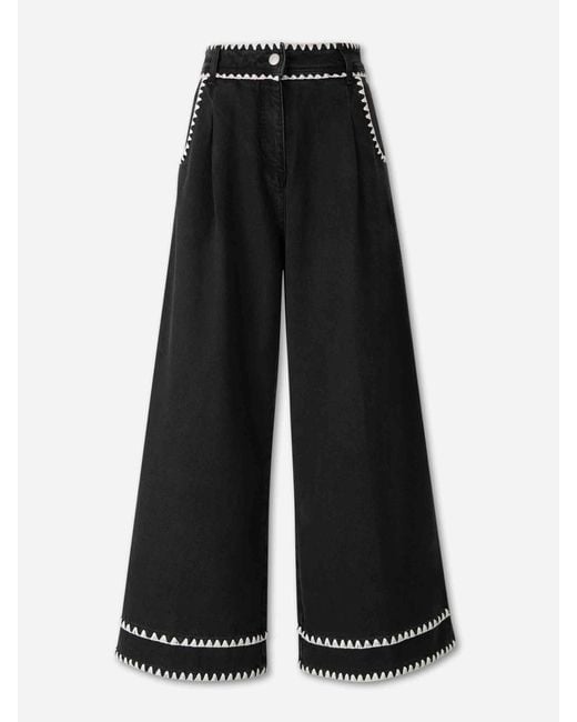 Farm Rio Black Wide Leg Crochet Jeans