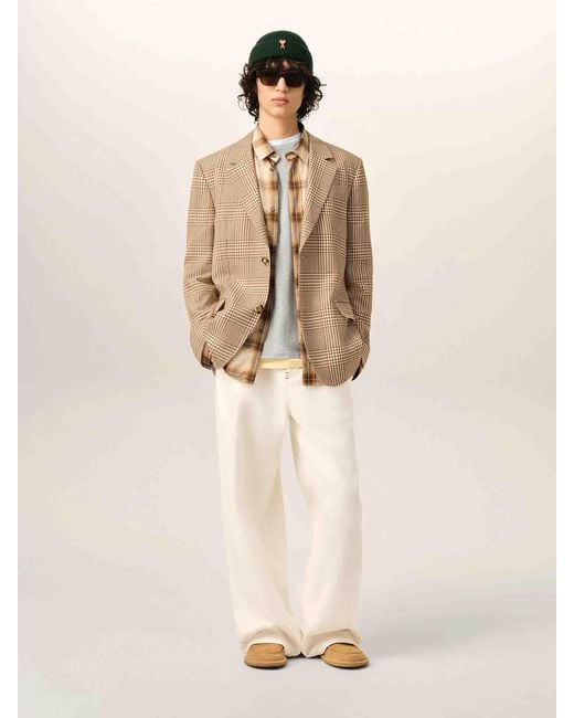 AMI Natural Wide Leg Cotton Jeans for men