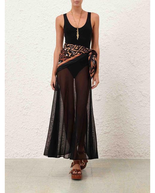 Zimmermann Black Semi-Transparent Dress With Scarf