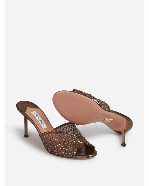 Aquazzura Brown Crystal Lover Heeled Mules 75