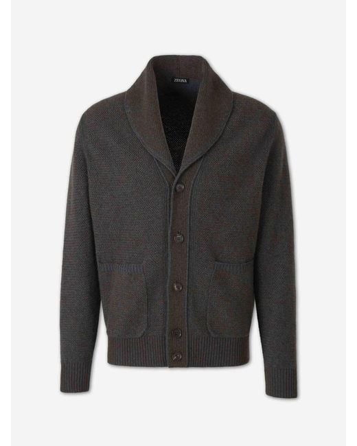 Zegna Black Textured Knit Cardigan for men