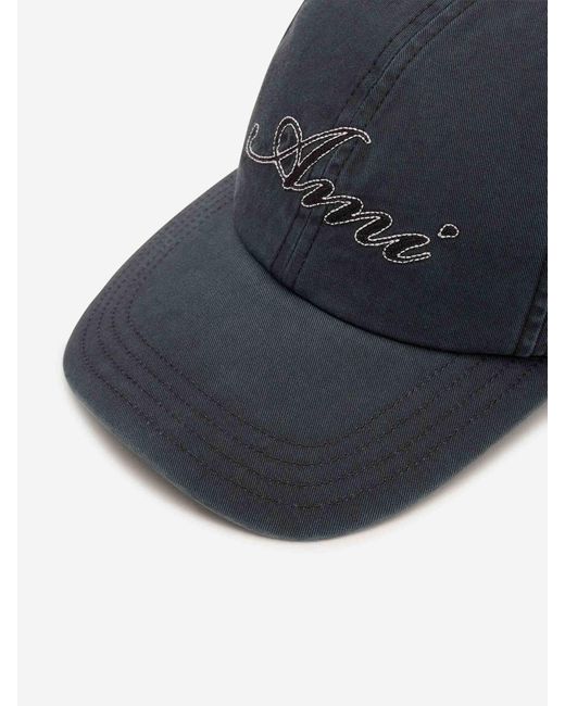 AMI Blue Cotton Logo Cap for men