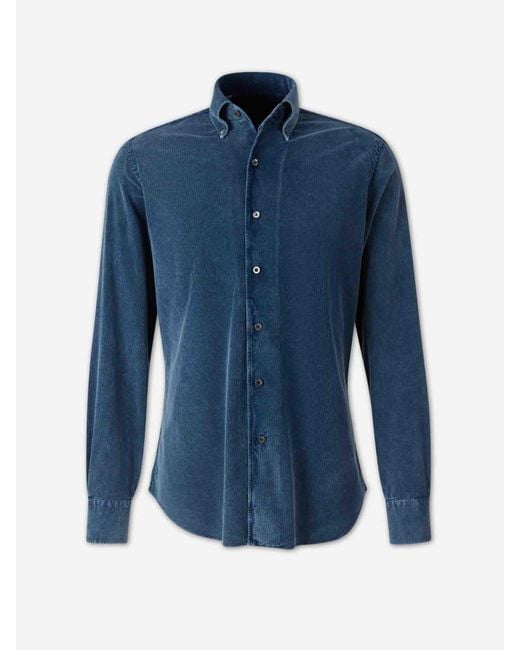 Santa Eulalia Blue Cotton Corduroy Shirt for men