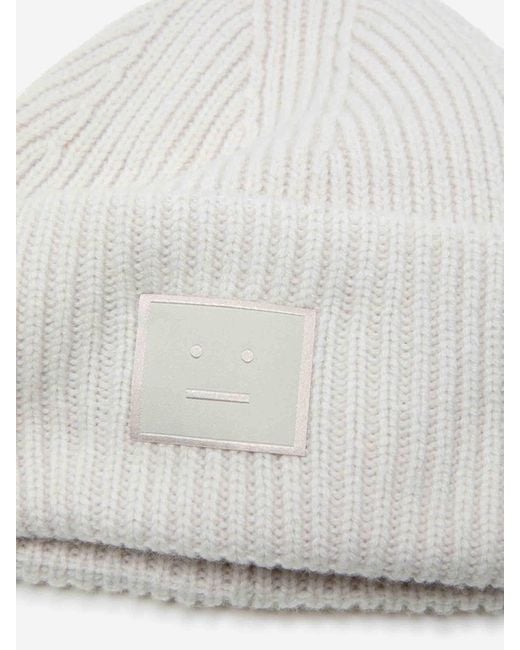 Acne White Wool Knit Hat for men