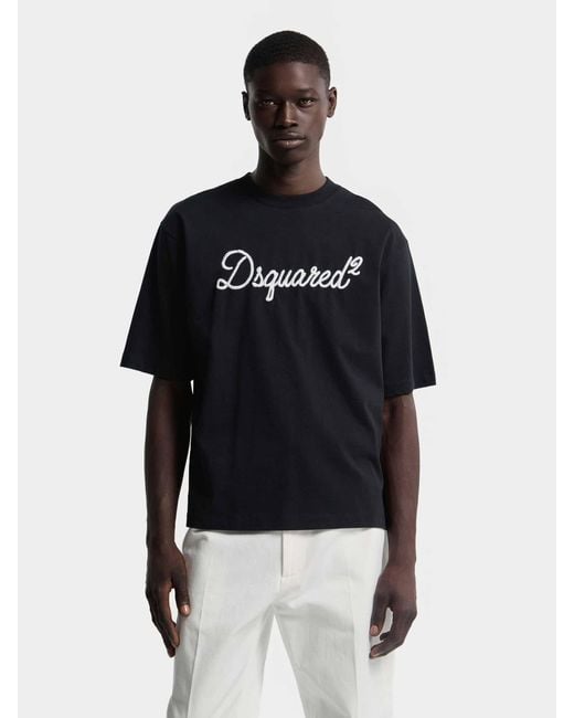 DSquared² Black Embroidered Logo T-Shirt for men