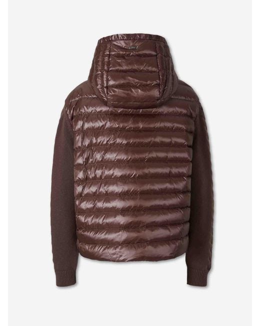 Herno Brown Down Jacket With Knit Sleeves