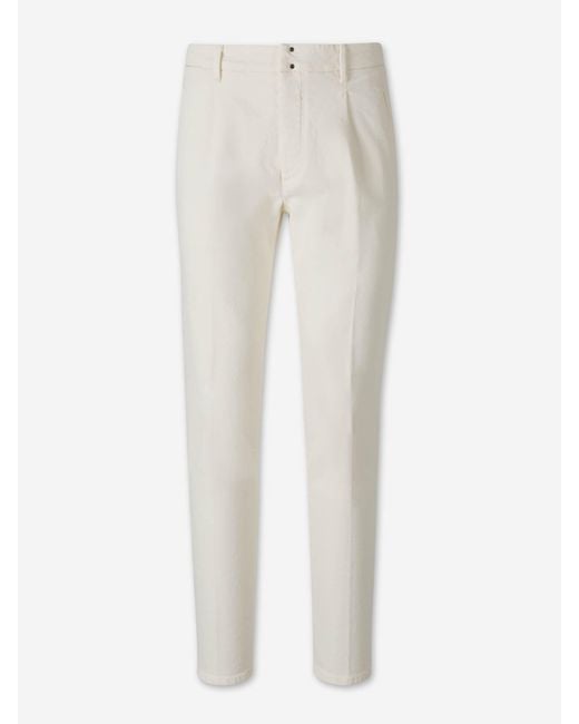 Incotex White Straight Twill Trousers for men