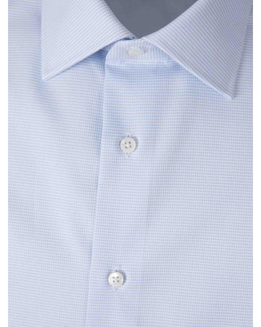 Canali Blue Micro Print Cotton Shirt for men