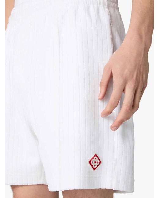 Casablanca White Ribbed Logo Bermuda Shorts for men