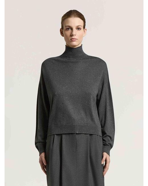 Peserico Black Lurex Turtleneck Sweater