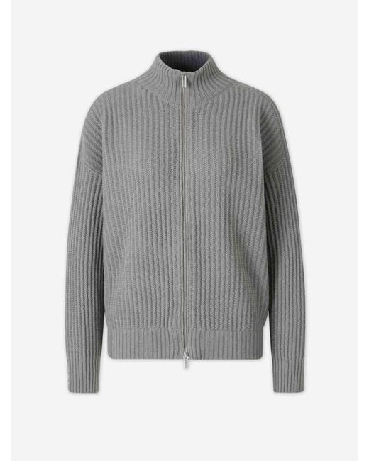 Peserico Gray Knit Zip-Up Cardigan
