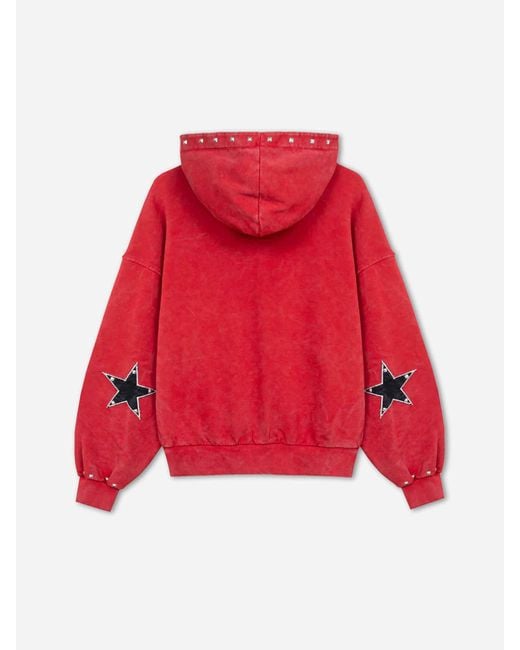 Twojeys Red Studded Zip-Up Sweatshirt for men