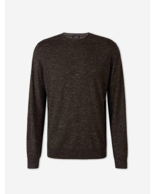 Zegna Black Classic Cut Merino Wool Knit Sweater for men