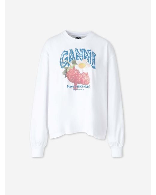 Ganni White Strawberry Long Sleeve T-Shirt