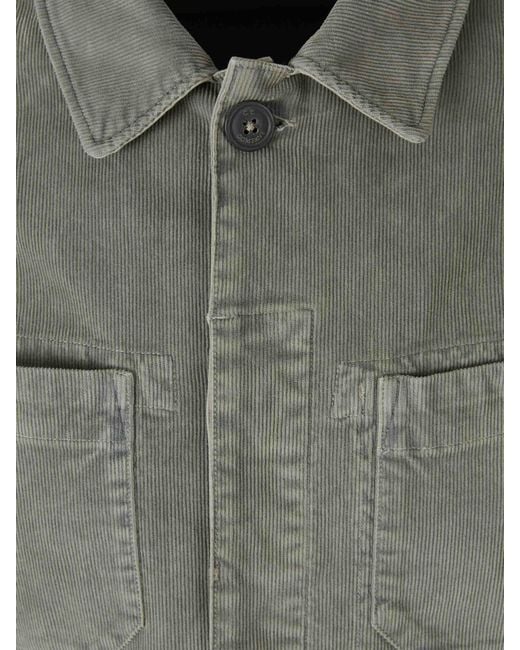 C P Company Gray Cotton Corduroy Overshirt for men