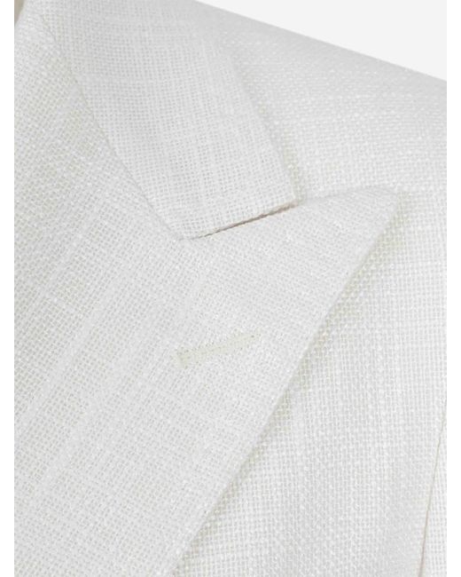 Tagliatore White Linen Double-Breasted American Coat for men