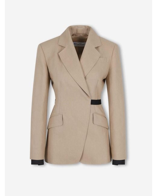 Max Mara Natural Double-Breasted Linen Blazer