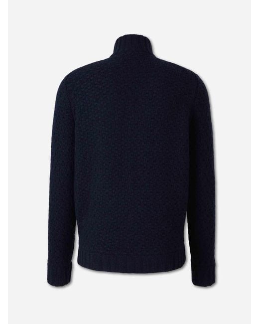 Fedeli Blue Cashmere Zip Cardigan for men